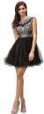 Bejeweled Mesh Bodice Cap Sleeves Short Baby Doll Dress in Black